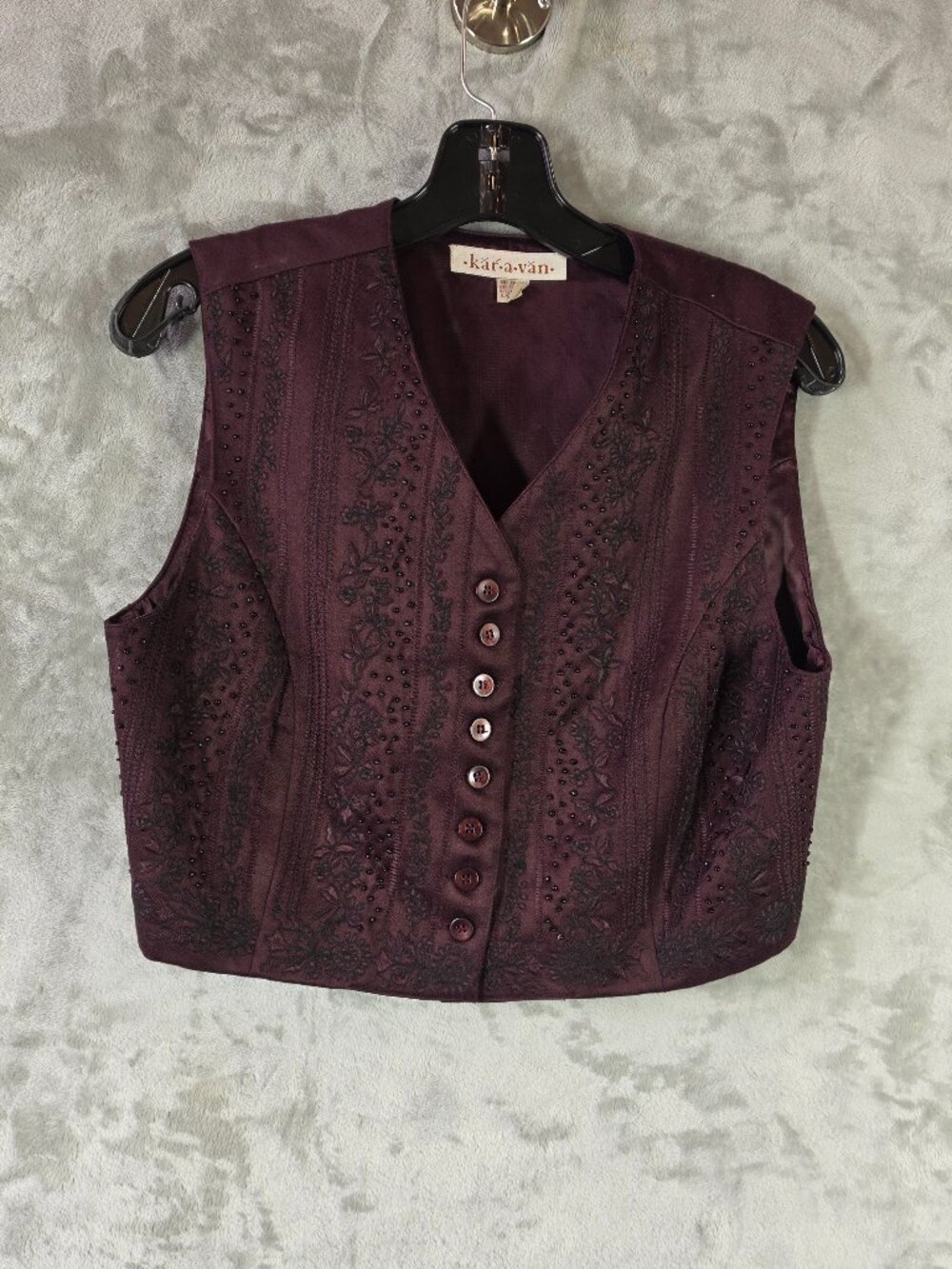 Kar-a-van Burgundy Beaded Boho Vest Small
